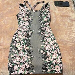 G by Guess Black Mini Dress with Pink Floral Print